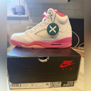 Nike Air Jordan 5 Retro High-Tops - White/ Pinksicle/ Safety Orange